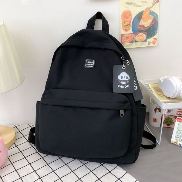 

Letter Patch Pocket Front Backpack, Black