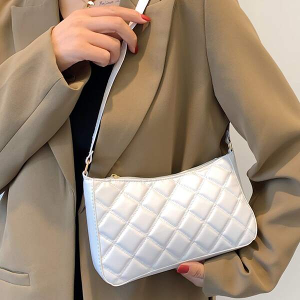 

Quilted Baguette Bag, White