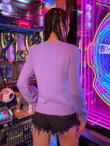 PUNK 字母和火焰圖案套頭毛衣 - 紫色 - 查看 2