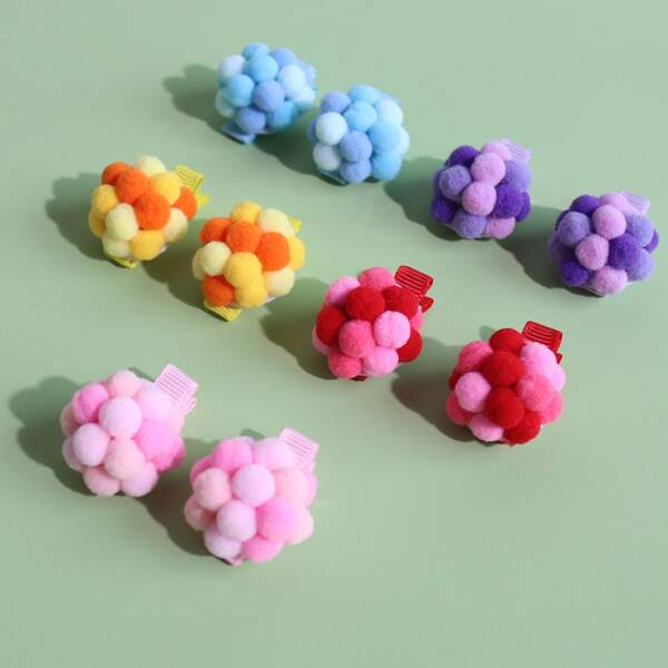 

10pcs Toddler Girls Pom Pom Decor Hair Clip, Multicolor