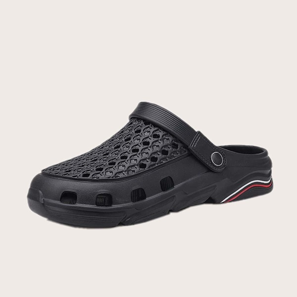 

Men Hollow Out Design Vented Clogs, Black