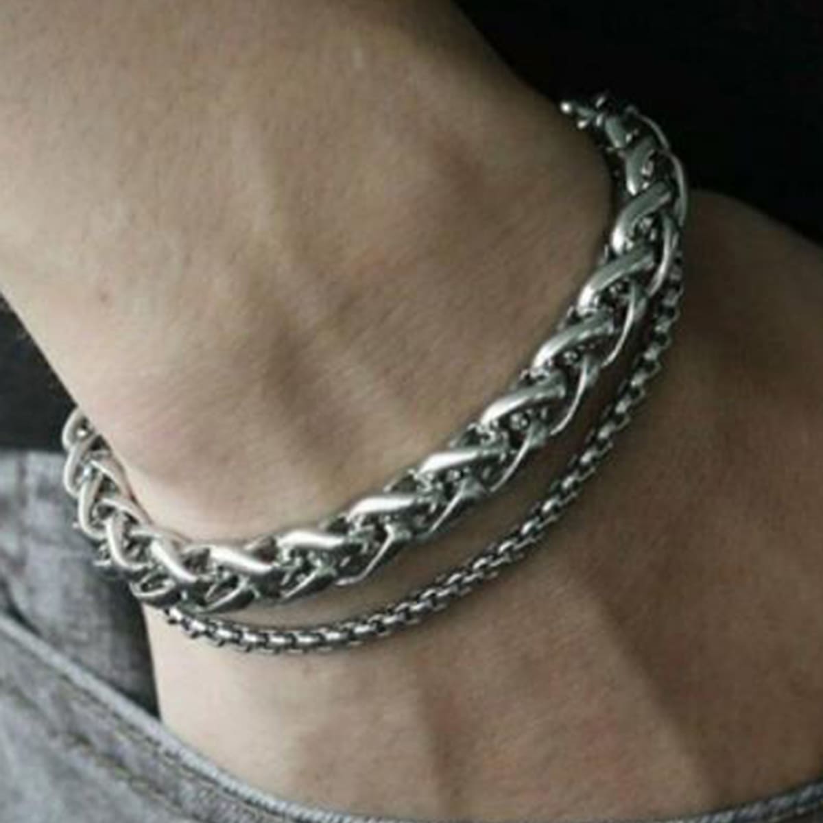 

Guys Minimalist Layered Chain Bracelet, Silver