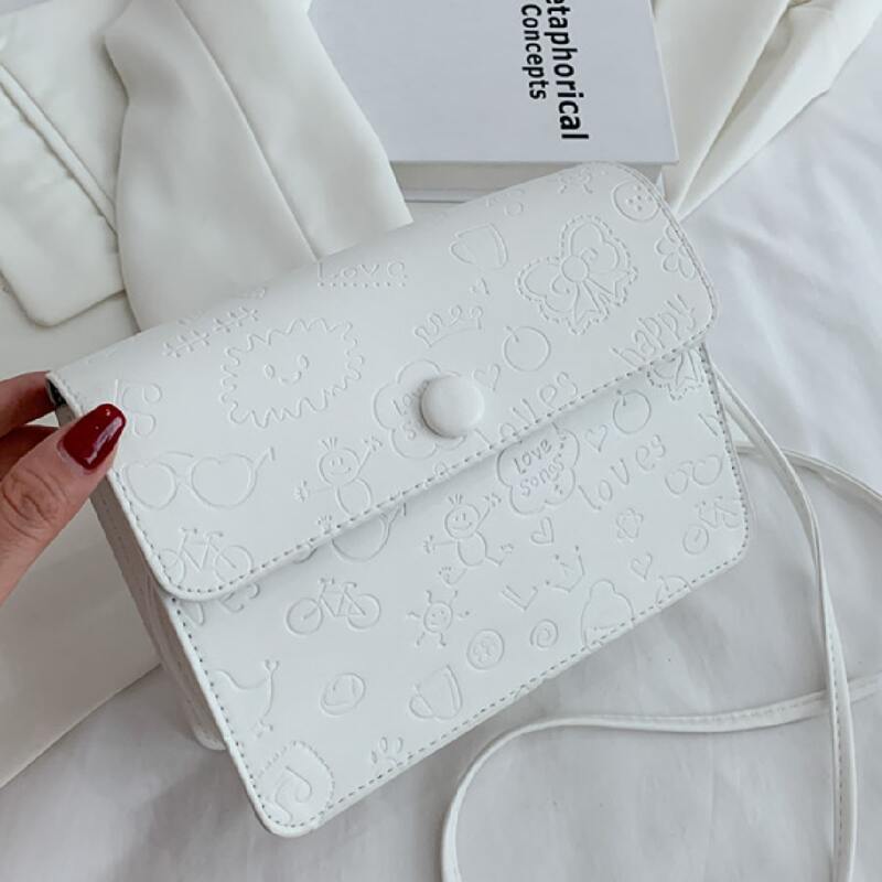 

Cartoon Embossed Crossbody Bag, White