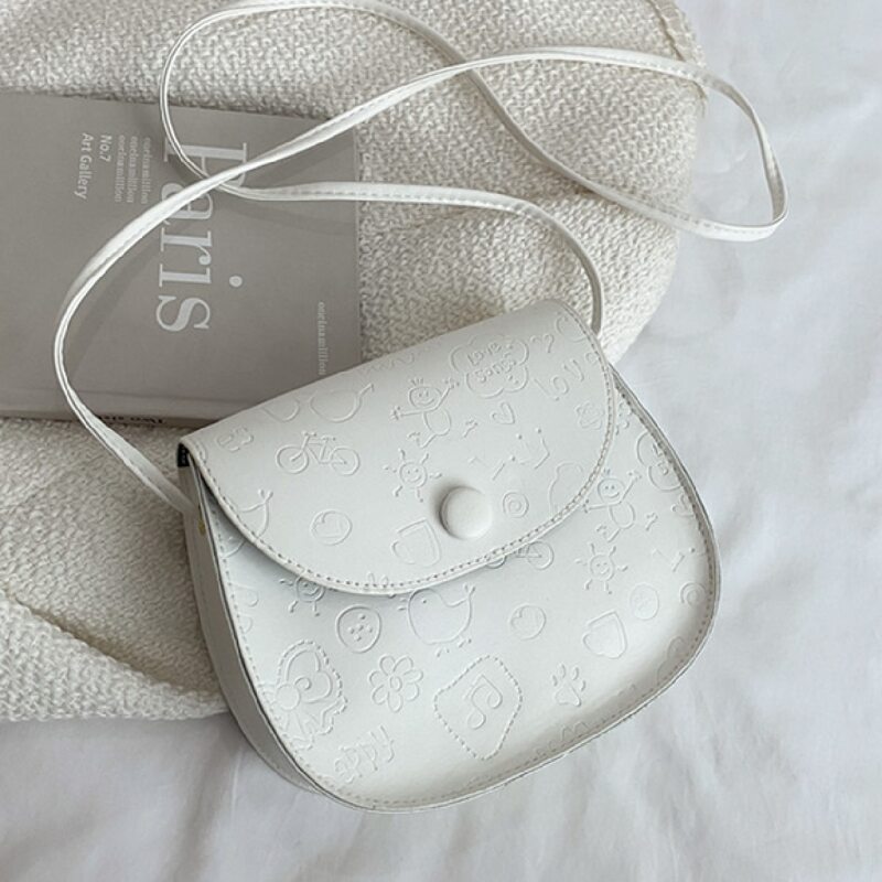 

Cartoon Embossed Crossbody Bag, White