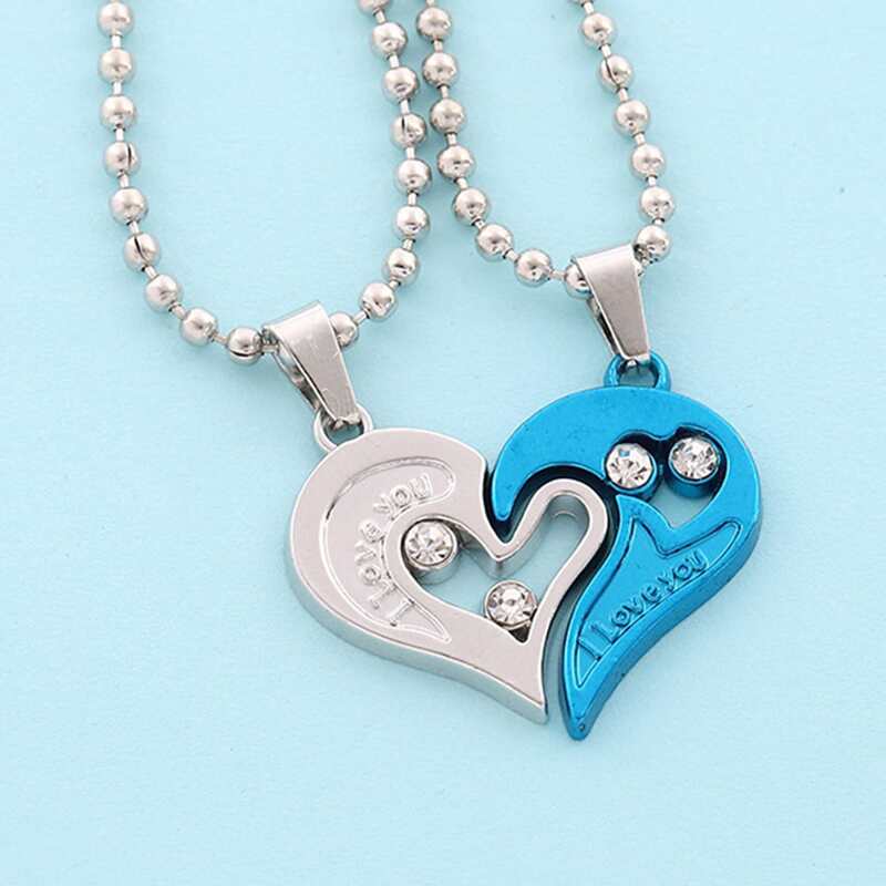 

Guys 2pcs Heart Design Chain Necklace, Blue