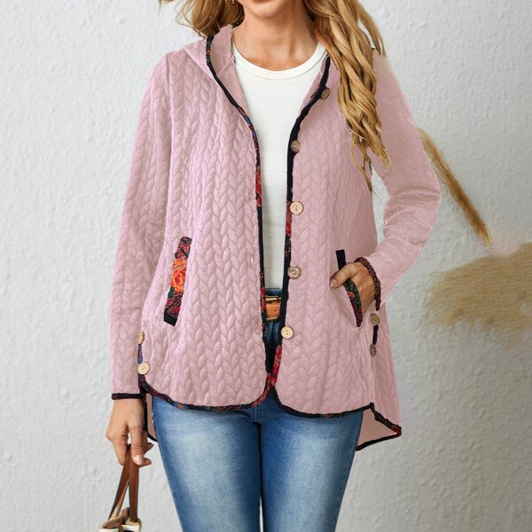 

Contrast Binding Slant Pocket Coat, Baby pink