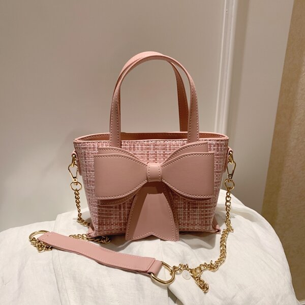 

Bow Decor Satchel Bag, Pink