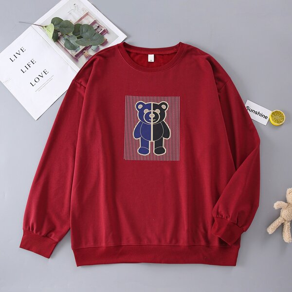 

Men Bear Print Drop Shoulder Sweatshirt, Burgundy