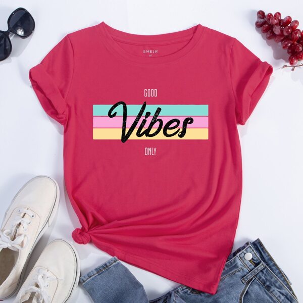 

Letter Graphic Short Sleeve Tee, Watermelon pink