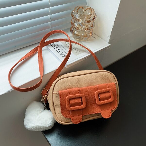 

Two Tone Buckle Decor Crossbody Bag, Khaki