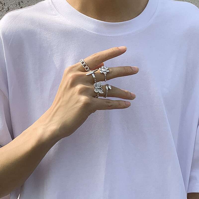 

Guys 5pcs Butterfly Decor Ring, Silver