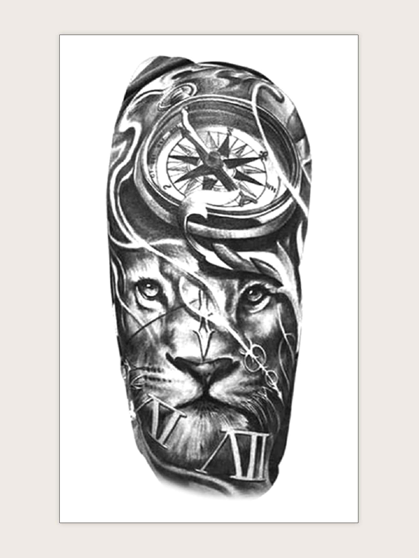 1 hình xăm sư tử hình dán - màu đen - Xem 1