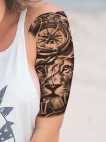 1 hình xăm sư tử hình dán - màu đen - Xem 2