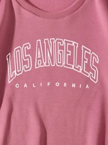 SHEIN EZwear 字母圖案保暖內襯運動衫 - 藕粉色 - 查看 3