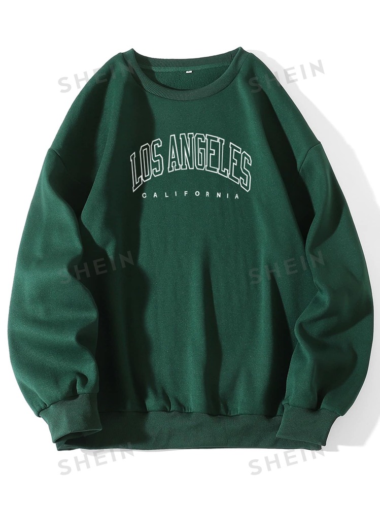 INAWLY Letter Graphic Thermal Lined Sweatshirt Long Sleeve Tops