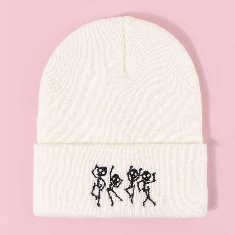 

Guys Skeleton Embroidery Knit Beanie, White