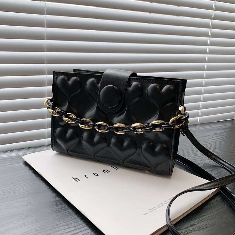 

Heart Embossed Satchel Bag, Black