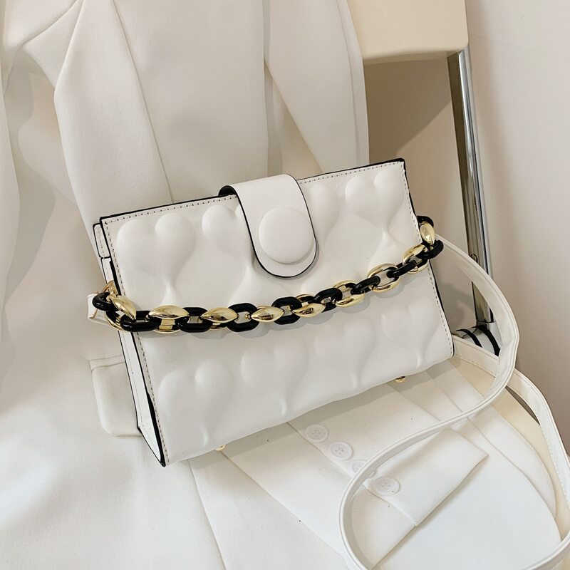 

Heart Embossed Satchel Bag, White