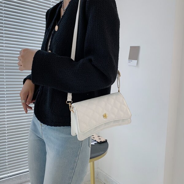 

Quilted Flap Crossbody Bag, White