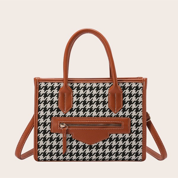 

Houndstooth Graphic Tote Bag, Multicolor