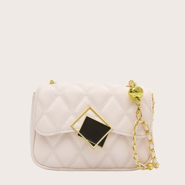 

Quilted Embossed Chain Shoulder Bag, Beige