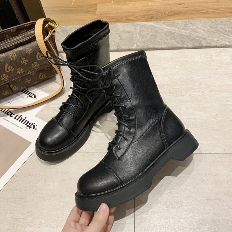 

Lace-up Front Combat Boots, Black