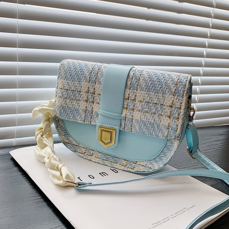 

Plaid Flap Crossbody Bag, Blue