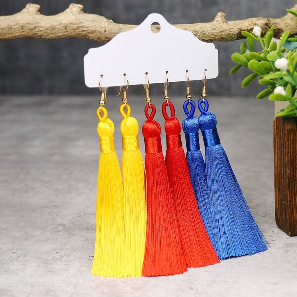 

3pairs Tassel Design Drop Earrings, Multicolor