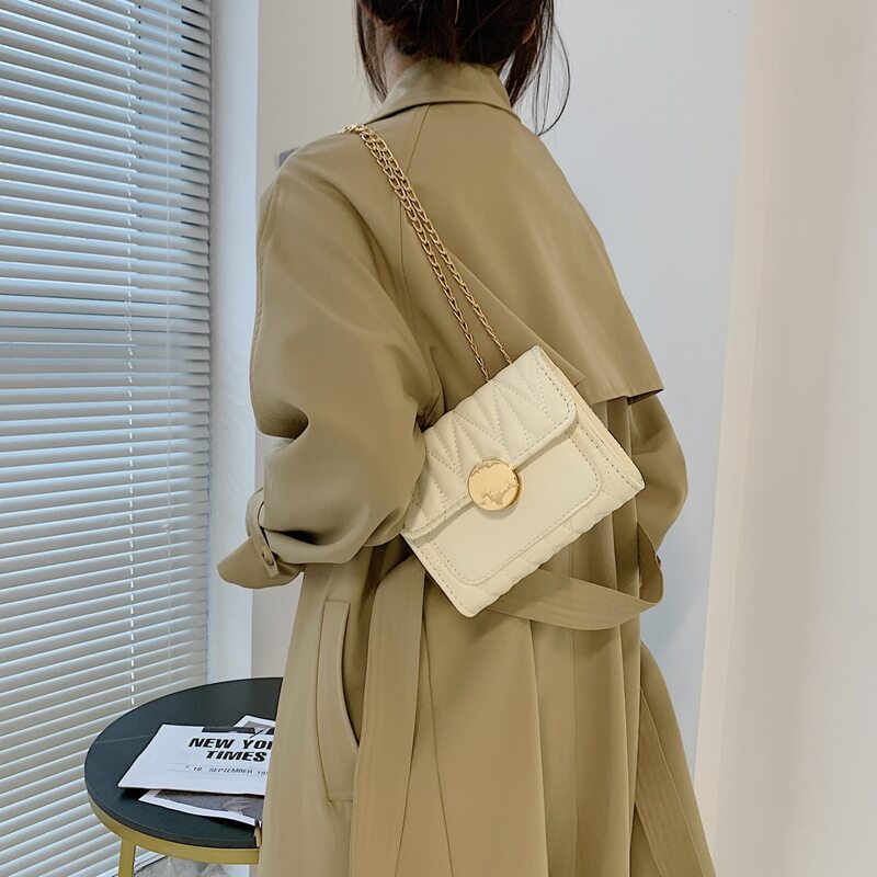 

Metal Buckle Quilted Shoulder Bag, White
