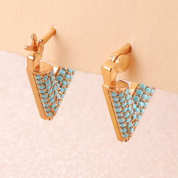 

Rhinestone Decor Hoop Earrings, Mint blue