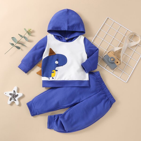 

Baby Cartoon Animal Color Block Hoodie & Sweatpants, Blue and white