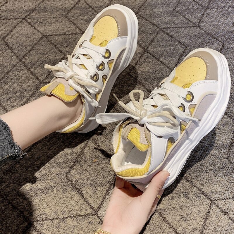 

Colorblock Lace Up Front Sneakers, Yellow