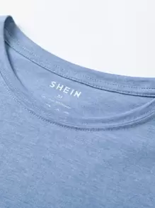 INAWLY 字母图案圆领 T 恤 图案 T 恤 女式上衣 - 霧霾藍 - 查看 3