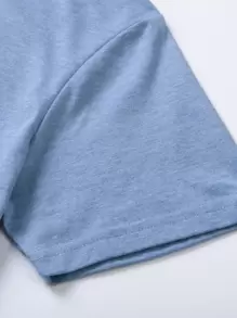 INAWLY 字母图案圆领 T 恤 图案 T 恤 女式上衣 - 霧霾藍 - 查看 4