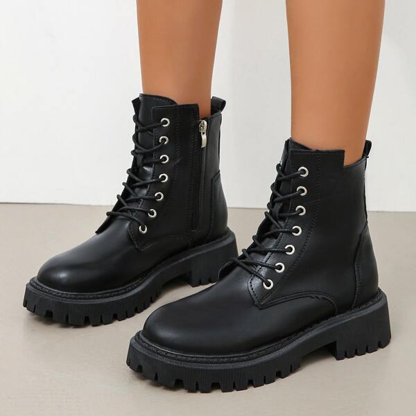 

Minimalist Side Zipper Combat Boots, Black