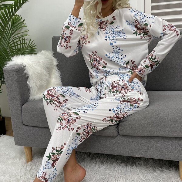 

Drop Shoulder Tie Dye Pullover & Sweatpants Set, White