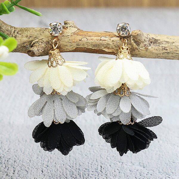 

Rhinestone & Fabric Flower Decor Drop Earrings, Multicolor