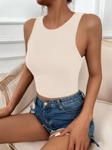 SHEIN LUNE Top tank unicolor tejido de canalé - Albaricoque - Ver 3