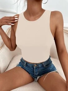 SHEIN LUNE Top tank unicolor tejido de canalé - Albaricoque - Ver 5