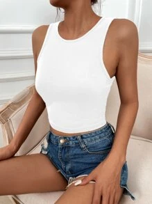 SHEIN LUNE Top tank unicolor tejido de canalé - Blanco - Ver 5