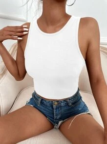 SHEIN LUNE Top tank unicolor tejido de canalé - Blanco - Ver 6