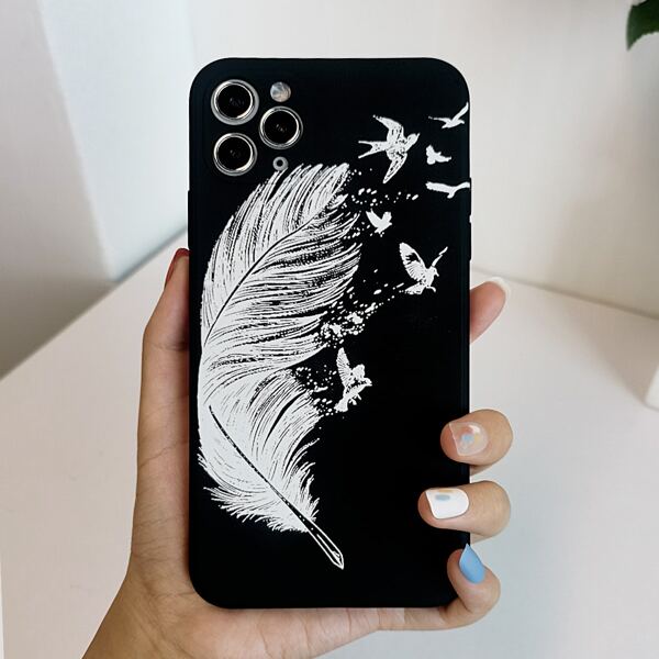 

Feather Pattern Phone Case, Black and white
