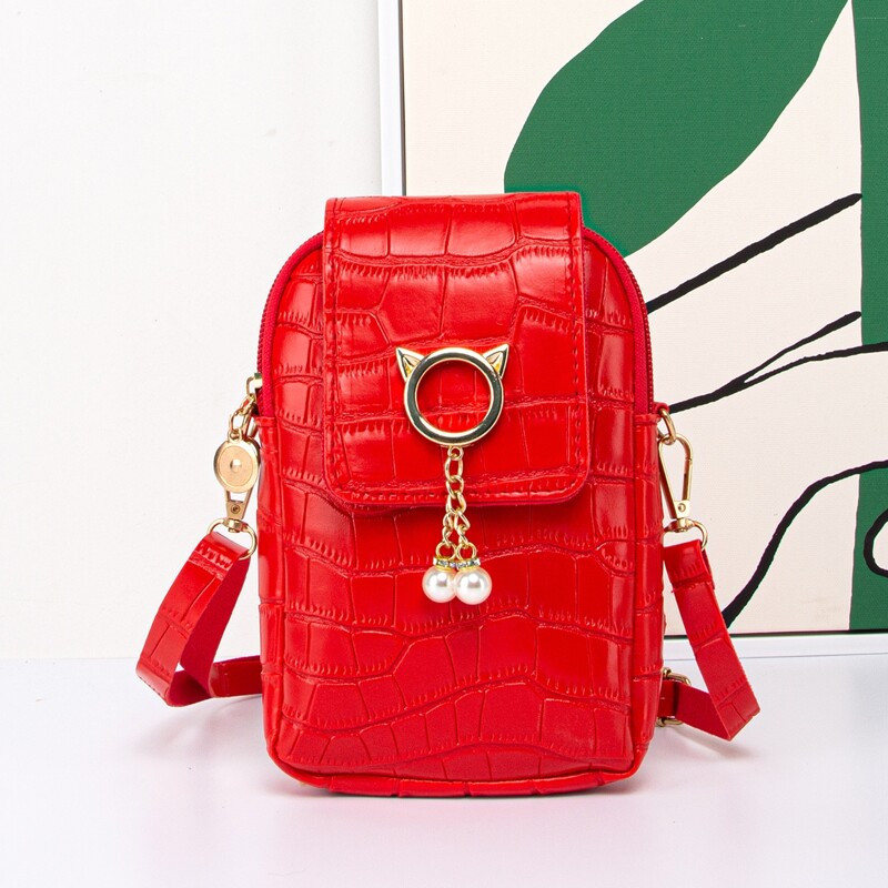 

Minimalist Stone Grain Faux Pearl Decor Crossbody Bag, Red