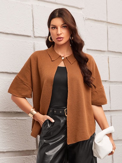 SHEIN Cárdigan unicolor de hombros caídos con botón