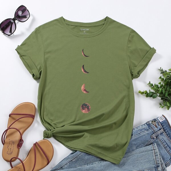 

Moon Print Short Sleeve Tee, Army green