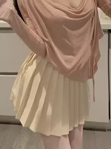 素色百褶半身裙 - 杏色 - 查看 1