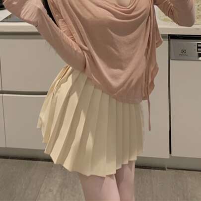 프레피 플리티드 플레인 스커트
