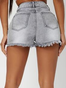 Women Denim Shorts Guziki Kieszeń Surowy Brzeg Podarte Suwak Równy