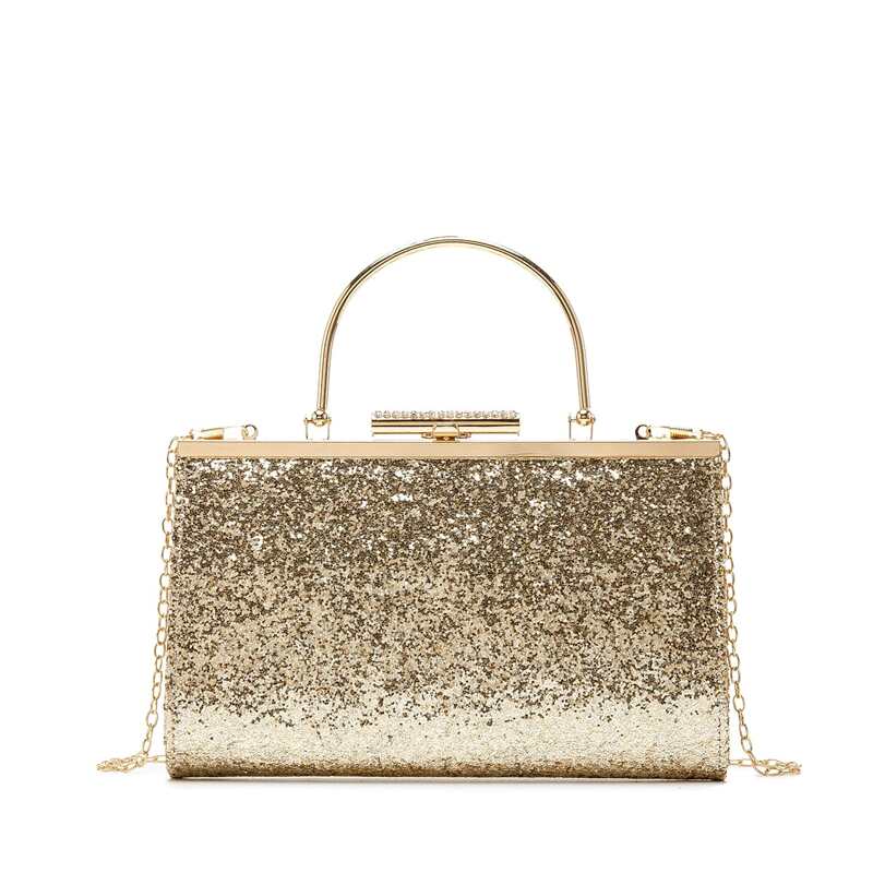 

Rhinestone Decor Glitter Chain Clutch Bag, Gold