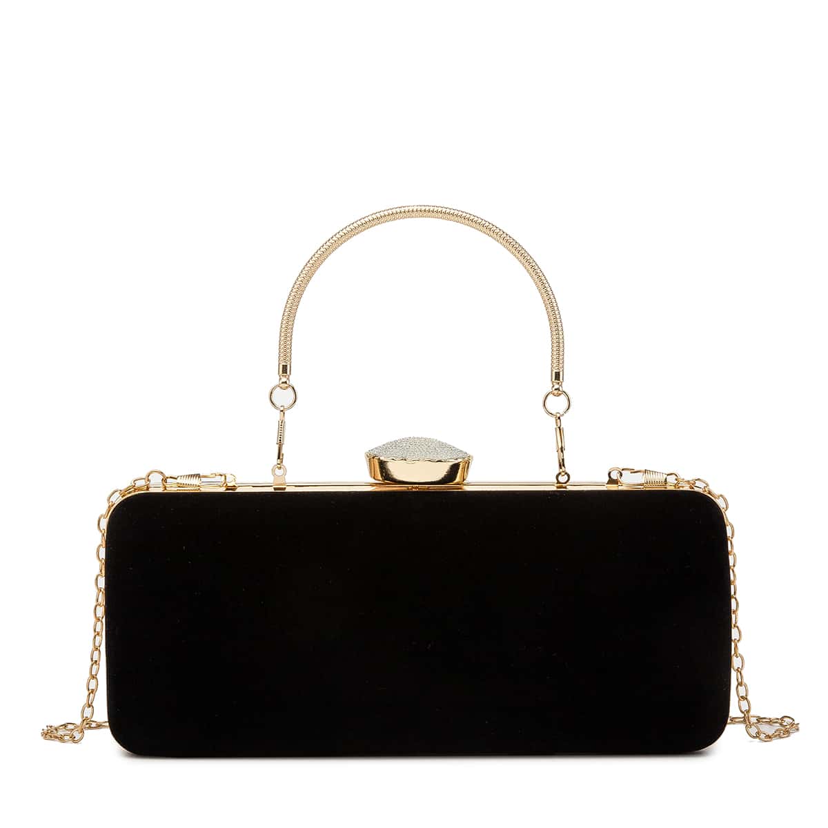 

Rhinestone Decor Chain Clutch Bag, Black